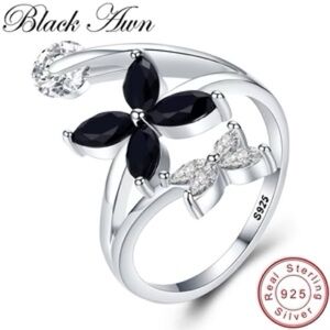 Midnight Elegance Sterling Silver Cocktail Ring Size 6 w/Gift Box